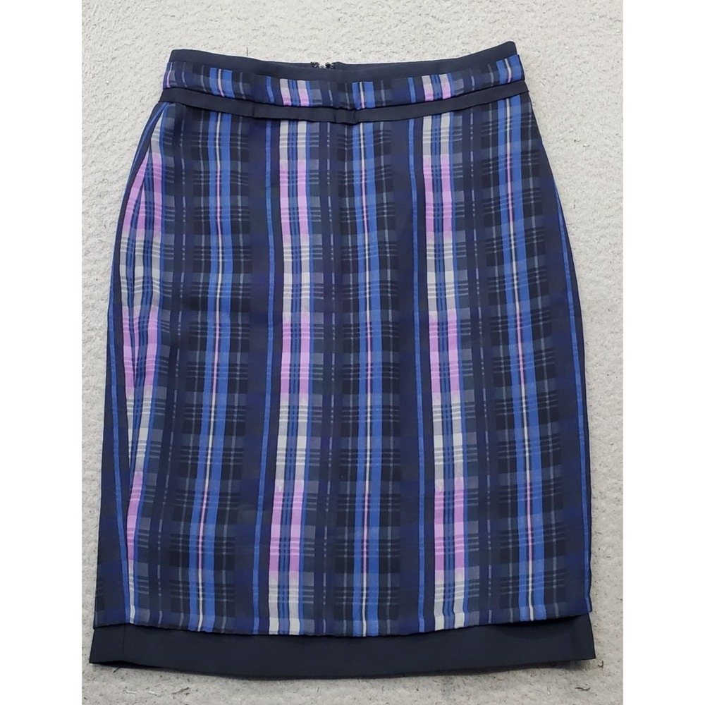 Banana Republic Straight & Pencil Skirt Womens Petite 00 Multi Plaid Back Zip